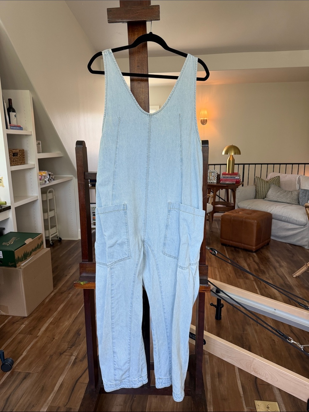 Free People Light Blue Denim Overalls with Front Pockets
